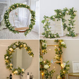 6.6 Ft White Flower Garland With 3D Butterfly, Artificial Eucalyptus Garland With Flowers Fake Rose Vine For Table Centerpiece Wedding Arch Baby Shower Party Room Backdrop Decor