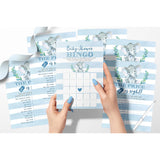 Elephant Boy Baby Shower Games - Bingo, Find The Guest, The Price Is Right, Who Knows Mommy Best - 25 Games Each, Printed Front And Back, 1 Game Per Side