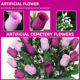 Artificial Cemetery Flowers,Outdoor Grave Decorations Roses,Arrangements Bouquet With Cemetery Vase, Silk Flowers For Long-Lasting Remembrance (Purple)