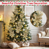 24 Pack Artificial Glitter Berry Stem Ornaments - 17.5 Inch Fake Christmas Picks Decorations With Poinsettia Flowers, Bead Sticks For Diy Christmas Tree, Wreath, Wedding & Small Vase Decor