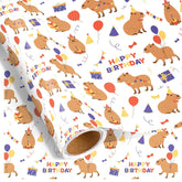 Capybara Birthday Wrapping Paper Roll, Happy Birthday Wrapping Paper For Kids, Cute Capybara Gift Wrap For Boys Girls Kids Holiday Baby Shower Party Supplies, 17 Inch × 16.4 Feet