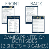 Blue And Gold 80Th Birthday Party Games Bundle - Set Of 3 Birthday Games For Adults - 20 Guests, Born In The 1940S Theme