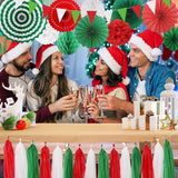 Red-Green White Party-Decorations - 30Pcs Mexico Italy Tissue Pom Poms Honeycomb Ball, Tassel Garland Banner, Mexican Italian Christmas Birthday Wedding Graduation Wedding Baby Shower Decor Bunting