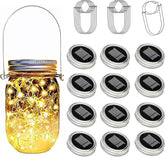 12 Pack Solar Mason Jar Lights Lids 30 LED Fairy Lights Warm White Firefly Lights for Patio Garden Outdoor Decor