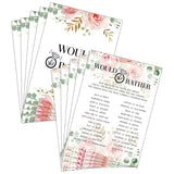 Bridal Shower Game Set - Would She Rather Party Cards For Wedding - Floral Wedding Party Favor Decor - Blush Pink Engagement/Bachelorette Party Games Supplies & Activities - 30 Game Cards(C02)