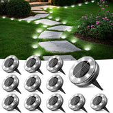 12 Pack Mini Solar Ground Lights Cool White Waterproof Flat Disc Garden Pathway Lights