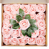 25 Pieces Valentine'S Day Artificial Rose Flowers Decoration Realistic Fake Flowers Faux Foam Blush Pink Roses Bulk With Stem Wedding Diy Craft Bouquets Bridal Party Decor