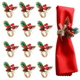 12 Pieces Christmas Napkin Rings - Thanksgiving Napkin Holders Set Of 12 Rustic Wreath Napkin Rings For Xmas