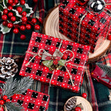 Wrapping Paper Roll 17In* 32.8 Feet Red And Black Plaid With White Star For Christmas,Birthday,Party,Holiday,Vintage Wrapping Paper For All Occassions (Ttl:46.8Sqft)