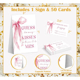 Pink Bow How Many Kisses Bridal Shower Game, Bachelorette Party Games, Bridal Party Games, Couples Shower Table Decorations, Wedding Engagement Party Decor, Bachelorette Party Night Supplies