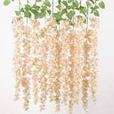 6Pcs Beige Wisteria Hanging Flowers 48" Silk Wisteria Artificial Flowers Garland Vines Fake Hanging Flowers Decoration For Wedding Flower Wall Backdrop Centerpieces Party Room Decor (Beige)