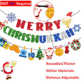 Chrismukkah Decorations Pre-Strung Merry Chrismukkah Banner Hanukkah Decorations Glitter Mixed Hanukkah Christmas Garland For Xmas Party Decorations