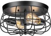 2 Light Farmhouse Ceiling Light Vintage Black Metal Cage Industrial Fixture