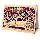 Happy Valentines Day Card For Husband Or Boyfriend - Made From Real Bamboo, 5" X 7" - 1 Pack (Envelope Included), Laser Cut, Pickup Truck Themed Valentines Card Husband Will Adore