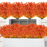 16 Bundles Fall Orange Artificial Flowers For Outdoor Fall Decor Uv Resistant Faux Flowers No Fade Fake Plastic Plants Garden Porch Window Box Decorating