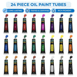 Oil Paint Set For Adults And Kids - Art Supplies Painting Kits With 24 Oil Paints, Stretched Canvas, Art Easel, Brushes, Palette, Knives And Paper Pad