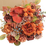 Burnt Orange Artificial Flowers Set - Fake Roses, Peonies, Silk Flowers With Stems For Diy Wedding Bouquets,Floral Arrangement,Table Centerpieces,Baby Shower, Home Decor