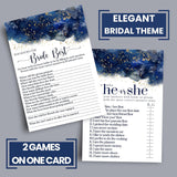 Blue Bridal Shower Games - Bundle Includes He Said Or She Said & Who Knows The Bride Best - 25 Double-Sided Cards - Fun Ideas For Engagement Parties & Rehearsal Dinners - Gold Floral Design