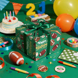 Sports Birthday Wrapping Paper Roll, Football & Baseball Gift Wrap With Happy Birthday Text In Green, Fun Sports Theme For Boys Kids Party Celebration, Mini Roll 17 Inches X 9.8 Feet