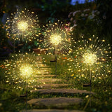 4 Pack Solar Garden Lights 120 LED Warm White Fairy Firework Lights for Yard Pathway Patio Outdoor Decor