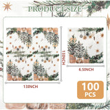 100Pcs Xmas Trees Holly Pine Cone Paper Napkins Winter Greenery Disposable Party Napkin 6.5" Christmas Cozy Boho Luncheon Hand Towel For Decoupage Holiday Party Table Decor