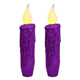 Glitter Flameless Candles Flickering Battery Operated Led Taper Candles With Timer For Home, Wedding, Halloween, Christmas Decor. Purple, 4-3/4 Inch, Set Of 2