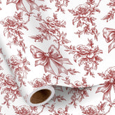 Vintage Floral Bow Wrapping Paper Roll, Mini Roll, Elegant Roses And Bows Design, Classic Red White Gift Wrap For Girls, Wedding, Birthday, Valentine'S Day, Christmas, 17 Inches X 16.4 Feet