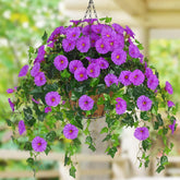 Artificial Hanging Plants Outdoors, Fake Hanging Flowers With Basket, Faux Vine Bougainvillea For Urn Fillers Front Porch Patio Outside Summer Decor (Purple)