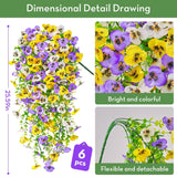 Artificial Fake Hanging Flowers For Outdoors Planters,6Pcs Uv Resistant Faux Pansy Spring Flowers For Outside Porch Patio Garden Window Box (Yellow Purple White)