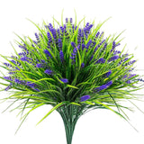 Artificial Plants Outdoor, 12 Pcs Fake Monkey Grass With Flowers For Pot, Uv Resistant Lavender Artificial Plastic Fake Faux Flowers Shrubs For Garden Porch Window Patio Hanging Planter Home Decor