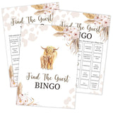Boho Cow Find The Guest Bingo Game, Baby Shower Game, Pack Of 30 Game Cards, Gender Neutral Boy Or Girl, Fun Baby Game And Activity - Fa25