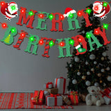 Christmas Birthday Party Decorations, Merry Birthday Banner With Lights, Green And Red Glitter Merry Christmas Fireplace Home Decorations