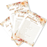Bridal Shower Games, Boho Floral Games Cards, Fall Wedding Engagement Bachelorette Party Decorations Supplies, 4 Fun Game For 25 Guests, Including He Said She Said And Questions About The Bride- B03