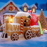 10 Ft Long Christmas Inflatables Train Decorations, Gingerbread Train Blow Up Outdoor Inflatable Decor With Built-In Led