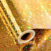 17 In X 32.8 Ft (46.5 Sq.Ft.) Gold Wrapping Paper Roll With Iridescent Spark Pattern And Shinning Galaxy Stars, Holographic Gift Wrap For Birthday, Valentines Day, Christmas, Wedding, Mothers Day