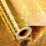 17 In X 32.8 Ft (46.5 Sq.Ft.) Gold Wrapping Paper Roll With Iridescent Spark Pattern And Shinning Galaxy Stars, Holographic Gift Wrap For Birthday, Valentines Day, Christmas, Wedding, Mothers Day