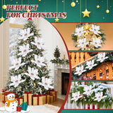 12 Pcs 12 In Large Artificial Christmas Flowers Poinsettias, Glitter Fake Xmas Holiday Magnolia Flowers With Stems, Large Floral Picks For Christmas Tree Wreath, White