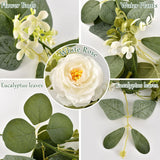 6Ft Artificial Eucalyptus Flower Garland,Flower Garlands With 6 White Roses,Eucalyptus Garland With Flowers Use For Wedding/Table/Backdrop/Arch Birthday Party Indoor Outdoor Decor