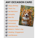Charming Corgi With Flowers Greeting Card - Blank Inside For Personalized Messages, Premium Cardstock, Invitation Style White Envelope, Unique Artwork, Made By Small Business In Usa