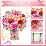 Flower Bouquet Birthday Cards With Music & Lights, Happy Birthday Cards, Lily Daisy Carnations, Anniversary Card, Paper 3D Pop Up Bouquet Greeting Card Gift For Mom Wife Women