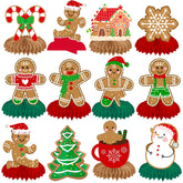 Gingerbread Party Honeycomb Centerpieces 12Pcs Christmas Gingerbread Man Table Centerpieces Gingerbread Theme Table Decorations For Winter Christmas Snowman Party Supplies