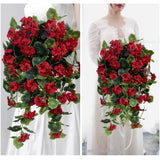 Artificial Geraniums Hanging Bundles Full Blooms Silk Flower Plants Geranium Vines For Home Garden Wedding Indoor Outdoor Decor (Red Hanging - 2 Pack)