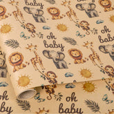Baby Shower Kraft Wrapping Paper Roll For Kids Boys Girls - Cute Safari Animals & Oh Baby Baby Gift Wrap For Birthday, Holiday, Baby Shower, Summer Party Favor - 17 In X 20 Ft(Total 28.5Sq.Ft)