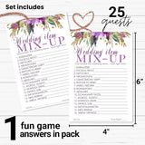 Purple Floral Bridal Shower Games - 25 Wedding Word Scramble Cards - Fun Guessing Activity For Engagement Parties And Rehearsal Dinners - Rustic Theme