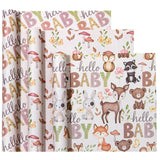 Kraft Baby Shower Wrapping Paper - Mini Roll - 3 Rolls - 17 Inch X 120 Inch - Little Woodland Animal Wrapping Paper For Baby Shower, Kids Girls Boys Birthday