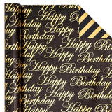 Reversible Birthday Wrapping Paper - Mini Roll - 17 Inch X 9.8 Feet - Black And Gold Foil Happy Birthday Wrapping Paper For Men, Boys, Baby Shower