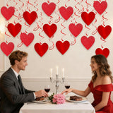 Glitter Red Hanging Heart Swirls Decorations, 40Pcs Valentine'S Day Love Heart Streamers Ceiling Hanging Swirls For Romantic Galentines Anniversary Party Supplies