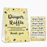 Diaper Raffle Baby Shower Game Set(1 Standing Sign + 50 Finding Cards), Bumble Bee Diaper Raffle Tickets For Baby Shower, Honey Honeycomb Gender Reveal Party Favor Decor - A20