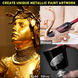 Acrylic Paint Set, Metallic Gold & Silver & Bronze, Gold Leaf Paint For Art Painting Handcrafts, Idea Paints For Fabric Furniture Wood Clay Canvas Craft Supplies (3Pcs, 125G/Bottle)