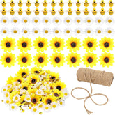 166 Pcs Artificial Sunflower Heads Tiny Bees Craft Decoration Fake Faux Silk Daisy Decoration Fabric Daisy Flower Head With Jute Rope For Party Wedding Diy Decor(Yellow And White,Single Size)